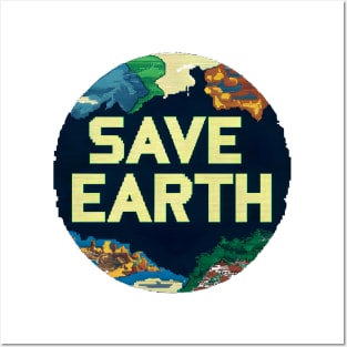 save earth globe pixel art Posters and Art